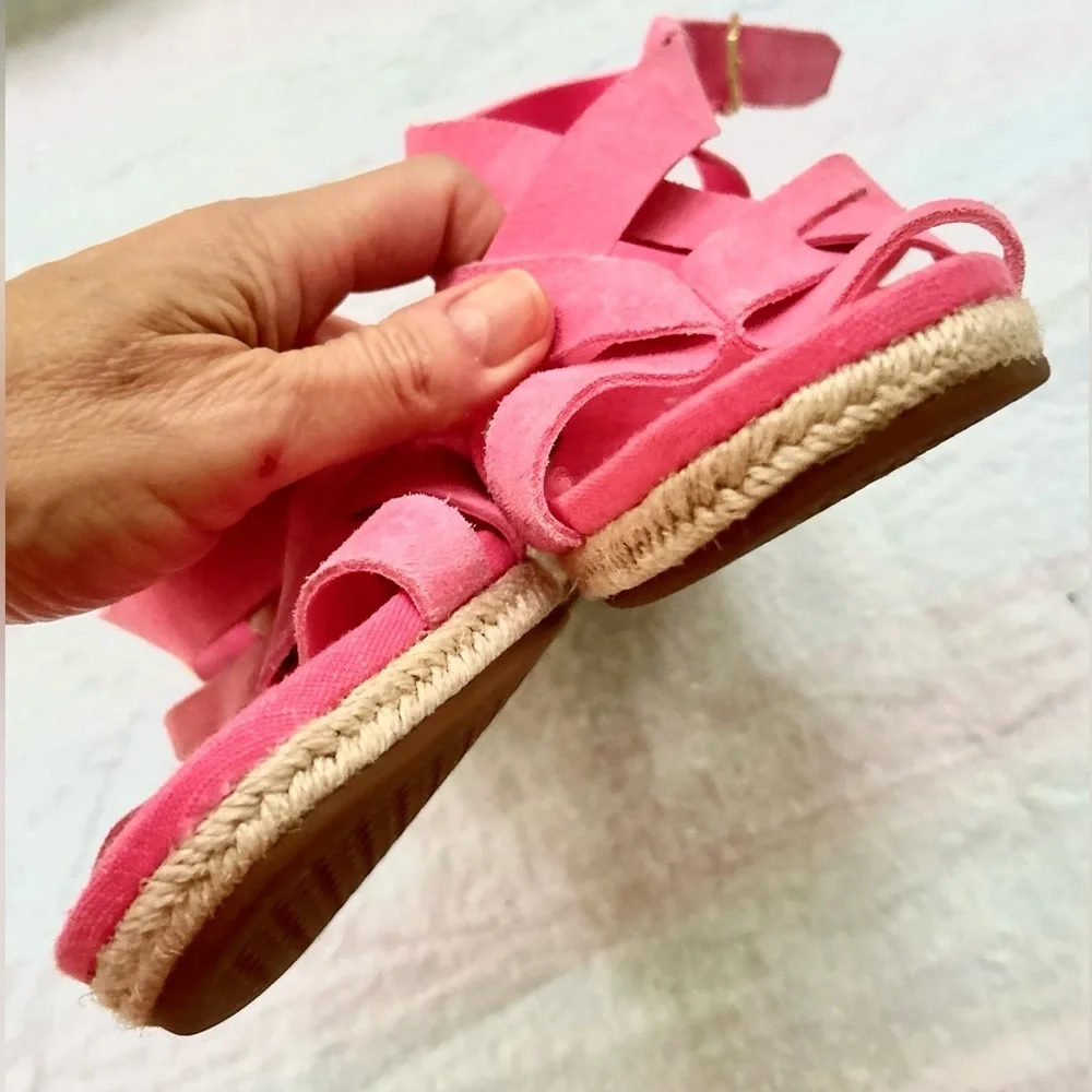 Cole Haan Crystal Wedge Size 10 Sandals Strappy Suede Jute Espadrille
